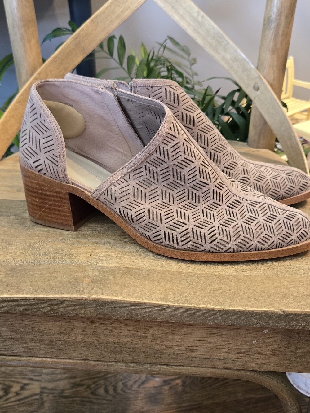 Women’s Taupe Laser-Cut Low Block Heel Shoe